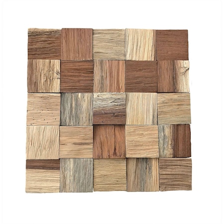 Heritage Boat Wood Mosaic Wall Tile, Natural Finish, 11 7/8W X 11 7/8H X 1/2P